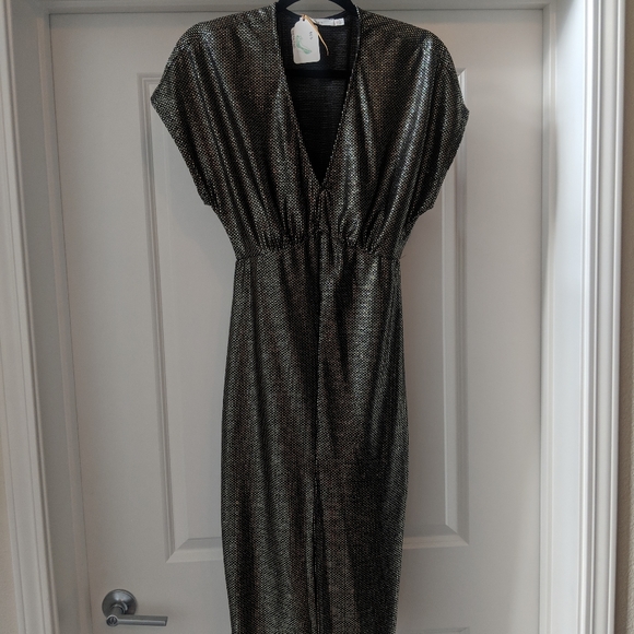 NWT Lush Metallic Midi V-Neck Dress - Picture 5 of 6